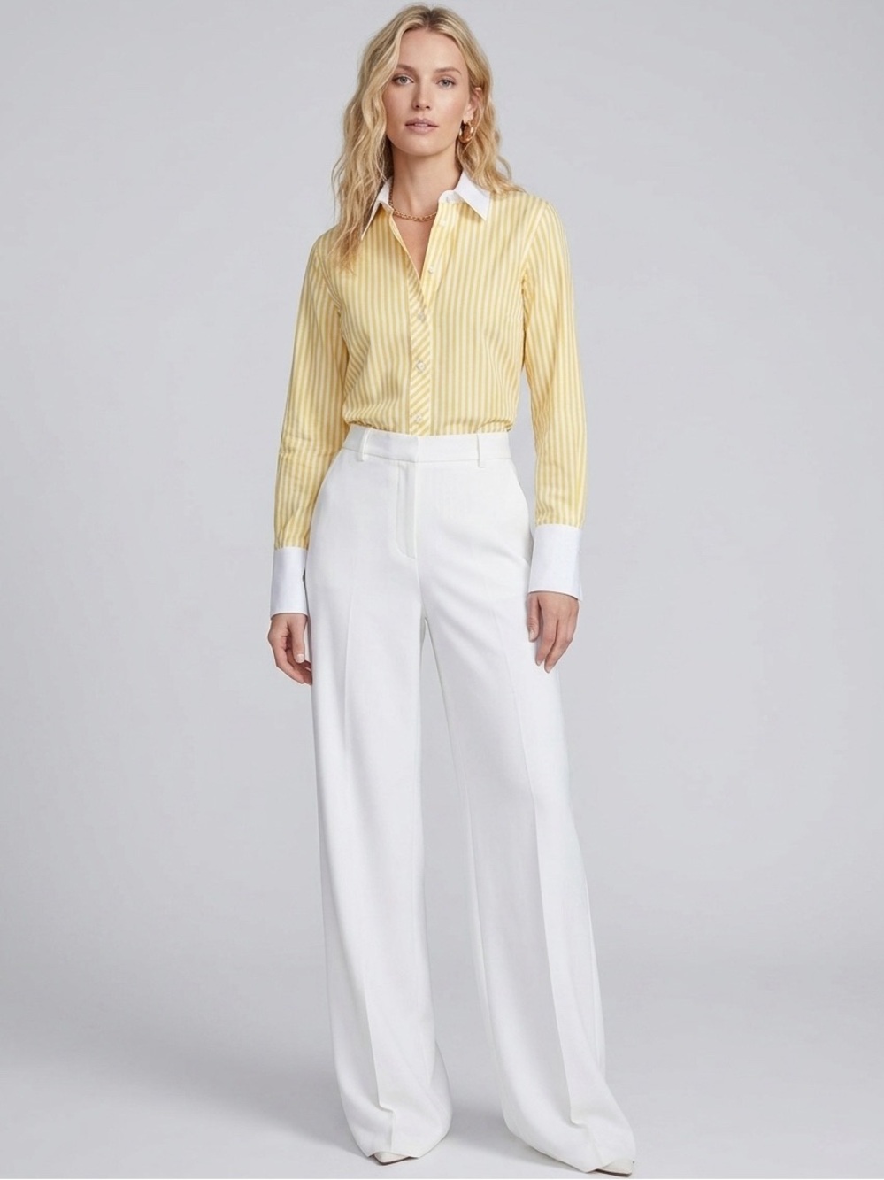 PINK TARTAN Yellow Striped Tailored Button Down Shirt- Women's Size 8